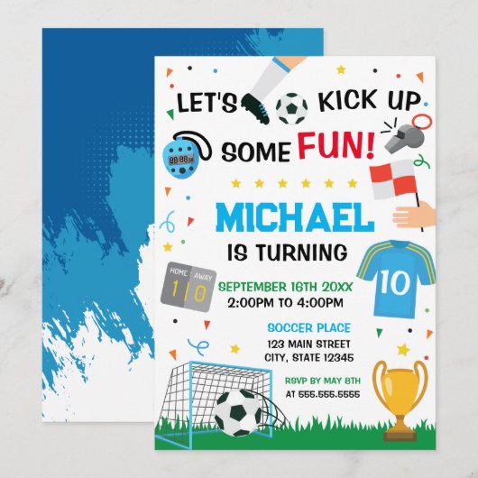 Soccer Birthday boy Invitation 招待状 (正面/裏面)