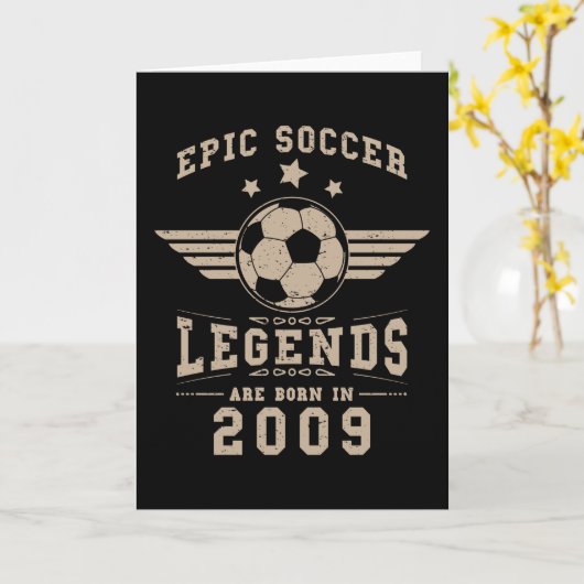 Soccer Birthday Gift Born In 2009 カード (黄色い花)