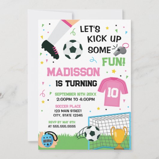 Soccer Birthday girl Invitation 招待状 (正面)