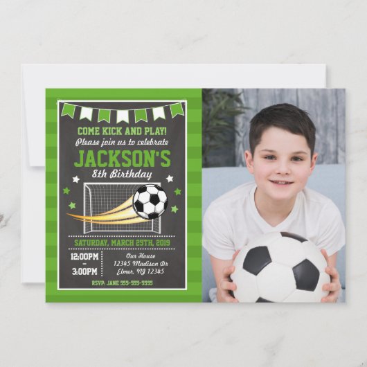 Soccer Birthday Invitation for Boys Photo Invite 招待状 (正面)
