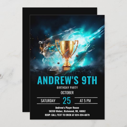 Soccer Birthday Invitation Minimalist Card 招待状 (正面/裏面)