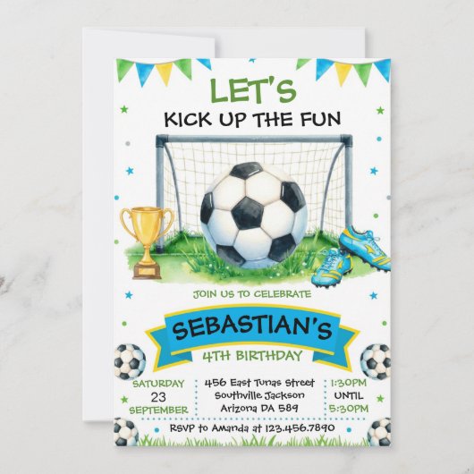 Soccer Birthday Party Invitation 招待状 (正面)