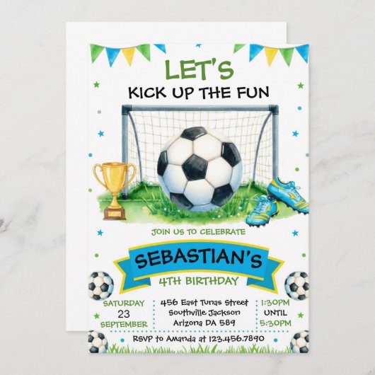 Soccer Birthday Party Invitation 招待状 (正面/裏面)