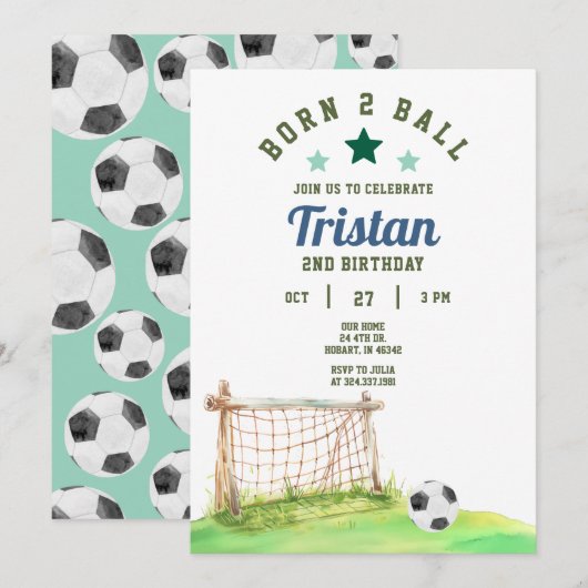 Soccer Born Two Ball 2nd Birthday Invitation 招待状 (正面/裏面)
