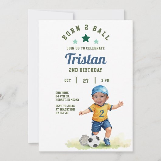 Soccer Born Two Ball 2nd Birthday Photo Invitation 招待状 (正面)