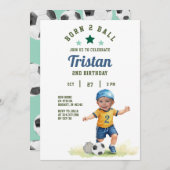Soccer Born Two Ball 2nd Birthday Photo Invitation 招待状 (正面/裏面)
