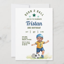 Soccer Born Two Ball 2nd Birthday Photo Invitation 招待状