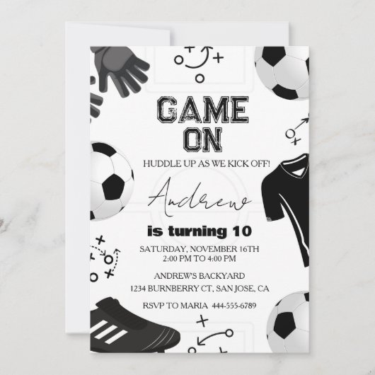 Soccer Boy Birthday Party 招待状 (正面)