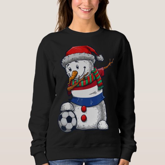 Soccer Boy Dabbing Snowman Christmas Netherlands F スウェットシャツ (正面)