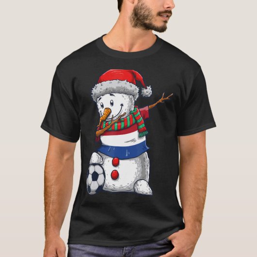 Soccer Boy Dabbing Snowman Christmas Netherlands F Tシャツ (正面)