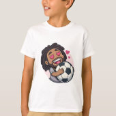 Soccer cartoon brunette man face in love tシャツ (正面)