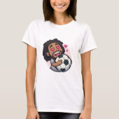 Soccer cartoon brunette man face in love tシャツ (正面)