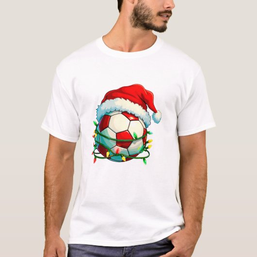 Soccer Christmas Lights Santa Tシャツ (正面)