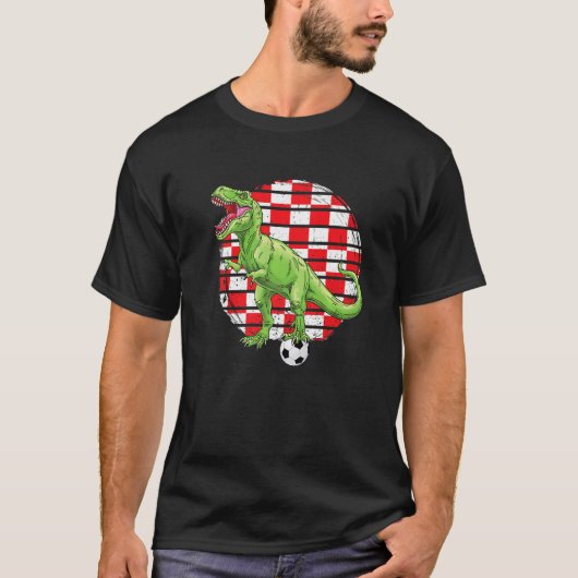 Soccer Dinosaur Trex Croatia Flag Boys Girls Toddl Tシャツ (正面)