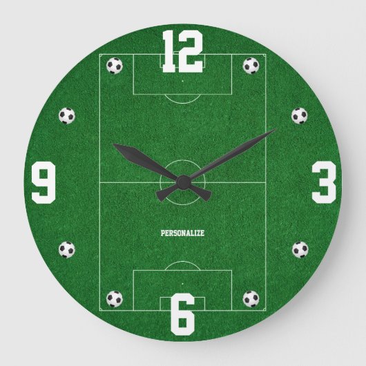 Soccer Field Design Sports Fan Home Decor ラージ壁時計 (正面)