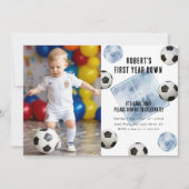 Soccer First Year Down 1st Birthday Party 招待状 (正面)