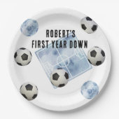 Soccer First Year Down Birthday Party ペーパープレート (正面)