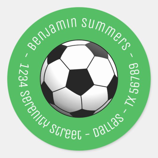 Soccer Football Ball on Green Custom Text ラウンドシール (正面)