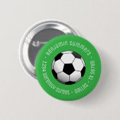 Soccer Football Ball on Green Custom Text 缶バッジ (正面&裏面)