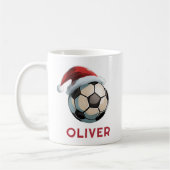 Soccer Football Ball Red Santa Hat Name Christmas  コーヒーマグカップ (左)