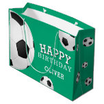 Soccer Football Ball Sports Happy Birthday Name ラージペーパーバッグ
