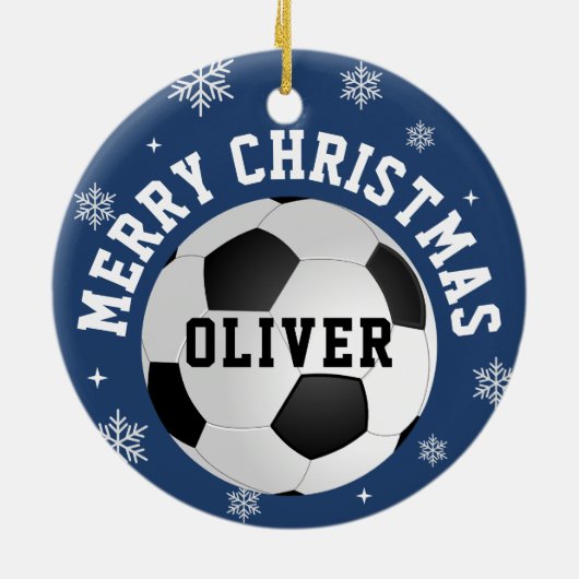 Soccer Football Balls Kids Name Christmas  セラミックオーナメント (裏面)