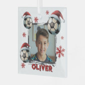 Soccer Football Santa Hat Name Photo Christmas  ガラスオーナメント (正面左)