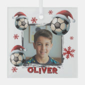 Soccer Football Santa Hat Name Photo Christmas  ガラスオーナメント (正面)