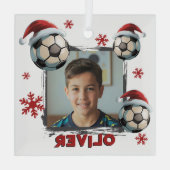 Soccer Football Santa Hat Name Photo Christmas  ガラスオーナメント (裏面)