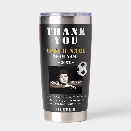 Soccer Football Sports Photo Thank you Coach  保温保冷タンブラー (正面)