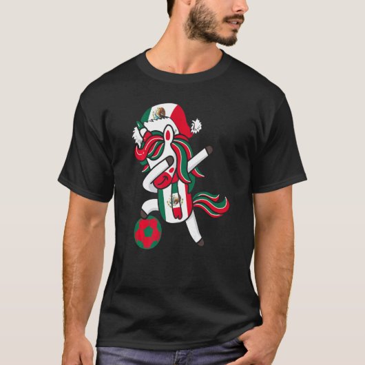 Soccer Girl Dabbing Unicorn Christmas Hat Mexico F Tシャツ (正面)