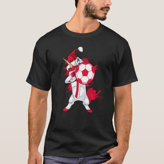 Soccer Girl Dabbing Unicorn Christmas Hat Poland F Tシャツ (正面)