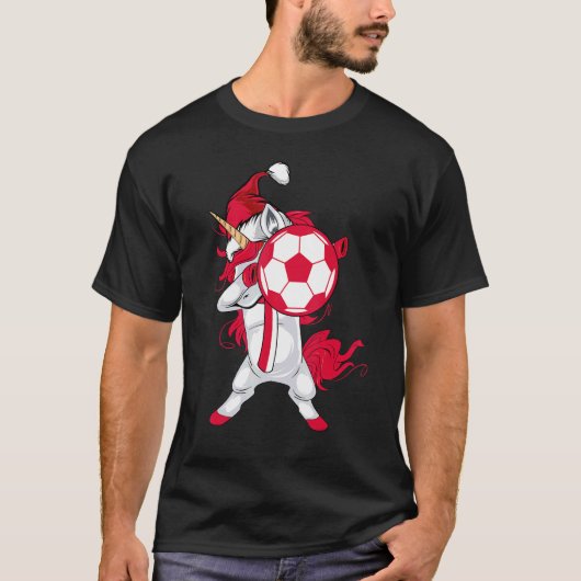 Soccer Girl Dabbing Unicorn Christmas Hat Poland F Tシャツ (正面)