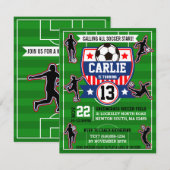 Soccer Girls Football Field Birthday Party Invitat 招待状 (正面/裏面)