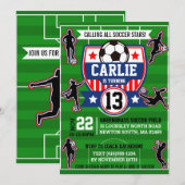 Soccer Girls Football Field Birthday Party Invitat 招待状 (正面/裏面)