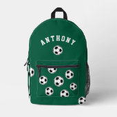 Soccer Green Personalised Kids Back to School プリントバックパック (正面)