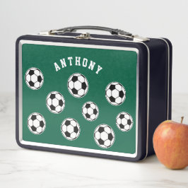 Soccer Green Personalised Kids Back to School メタルランチボックス