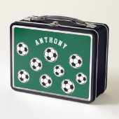 Soccer Green Personalised Kids Back to School メタルランチボックス (正面)