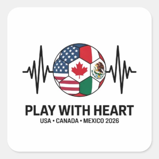 Soccer Heartbeat USA Canada Mexico 2026 スクエアシール (正面)