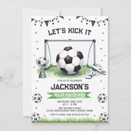 Soccer Kids Boy Birthday Party Invitation 招待状 (正面)