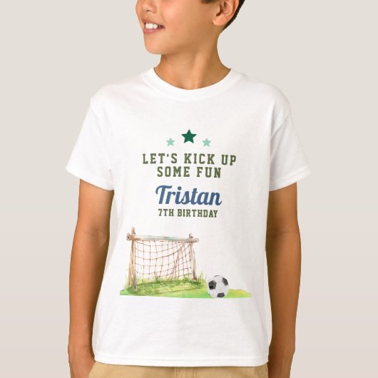 Soccer “Let’s Kick Up Some Fun” Any Age Birthday Tシャツ (正面)