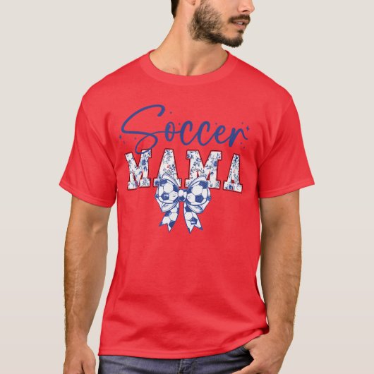 Soccer Mama Coquette Bow Funny Soccer Cheer Mama g Tシャツ (正面)