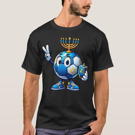 Soccer Menorah Dreidel Jewish Hanukkah Womens Mens Tシャツ (正面)