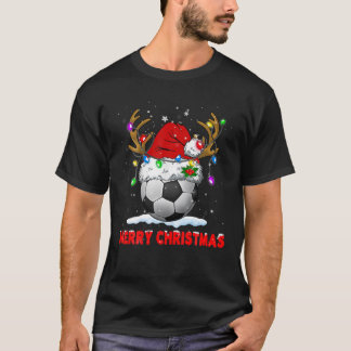 Soccer Merry Christmas Santa Hat Reindeer Xmas Fam Tシャツ