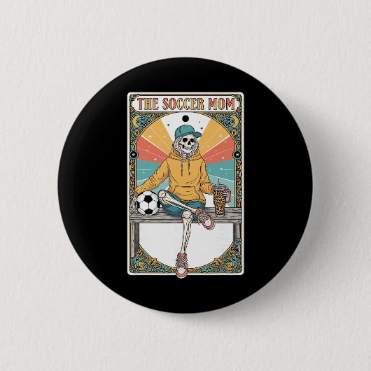 Soccer Mom Tarot Card Skeleton Coffee Byll Sidelin 缶バッジ (正面)