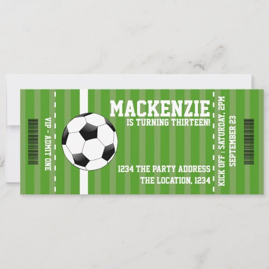 Soccer Novelty Ticket Personalized 招待状 (正面)