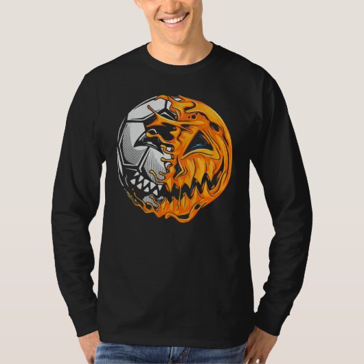 Soccer Player Halloween Pumpkin Skeleton Hallows'  Tシャツ (正面)