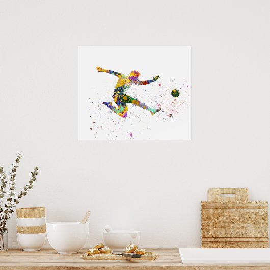 Soccer player in watercolor ポスター (キッチン)