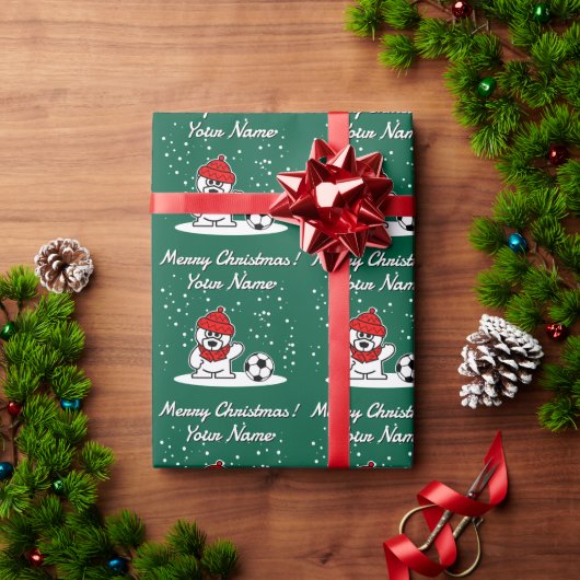 Soccer player polar bear cartoon kid's Christmas ラッピングペーパー (クリスマスギフト)