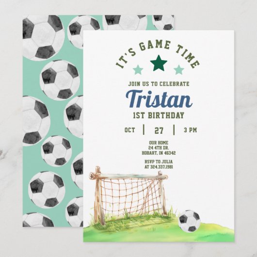 Soccer Rookie 1st Birthday Invitation 招待状 (正面/裏面)